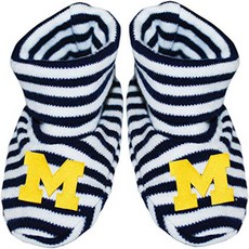 University of Michigan Block M Newborn Baby Striped Bootie Sock 미시간 대학교 블록 M 신생아 스트라이프 부티 양말, 1