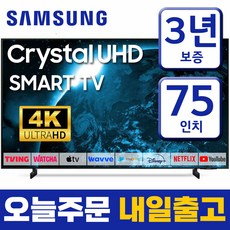 삼성 스마트TV 75인치 크리스탈 4K UHD 75AU8000 미러링 넷플릭스 유튜브 벽걸이 스탠드