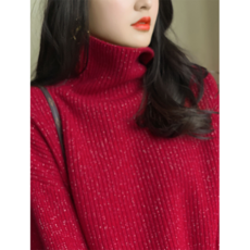 하오타오 스웨터니트이너셔츠 목폴라 여성 두꺼운 성탄 데칼레드펄 와이드 상의 명주실 겨울 핏아우터