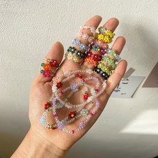컬러 팔찌 컬렉션 구슬 반지 꽃 비즈 삐삐 플라워 목걸이