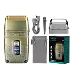 VGR 전기 면도기 금속 수염 트리머 티타늄 블레이드 트리플 포일 대머리 LED 디스플레이 V-335, 01 with box, with box, 1개