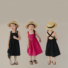 (당일출고) 마이슈마켓 유아 여아 바캉스룩 어린이 아동 키즈 나시 민소매 뒷트임 원피스 백리스원피스 자매커플룩