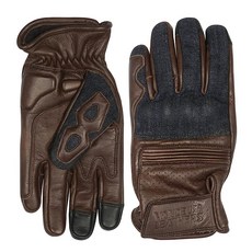Vance Leather USA 데님 & 가죽 오토바이 장갑 (브라운) 휴대폰 터치 스크린 포함 (2XL 브라운), Large, 브라운