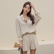 아이스린넨셔츠셋업밴딩반바지자켓세트