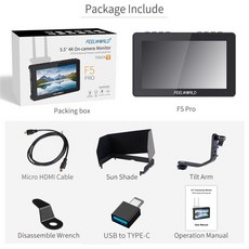 프리뷰 모니터 필월드 Feelworld f5 pro v4 6 인치 dslr 카메라 필드 터치, 표준 액세서리