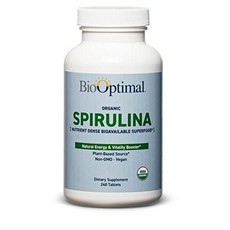 BioOptimal Organic Spirulina Tablets - 100% Organic Non-GMO No Additives or Fillers - 500mg Premi, 240정, 1개