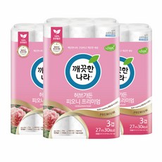 [KT알파쇼핑]깨끗한나라 벚꽃 피오니 프리미엄 27미터 30롤 3팩, 3개, 30개