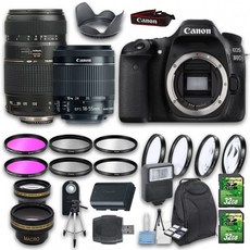 캐논 EF-S 18-55mm f/3.5-5.6이 포함된 캐논 EOS 80D DSLR 카메라 번들 렌즈 + 탐론 줌 텔레포토 AF 70-300mm 렌즈 + 광각 렌, 단일옵션