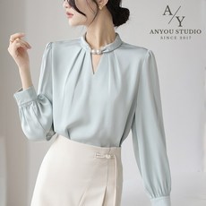 ANYOU 링클프리셔츠 V넥 긴팔 블라우스 셔츠 하객룩 25AXFS002
