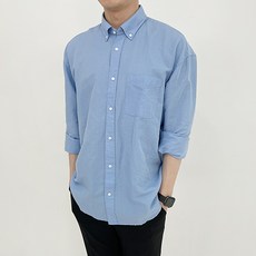 남자 여름 기획 린넨 마 세미오버핏 천연소재 긴팔 셔츠 소라색 민트색 하늘색 올리브색