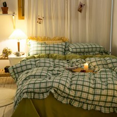 스프레드 순면 공주풍침대 용품 사종 커버전체 스트라이프 소녀하트 침대커버 레이스 이불커버 쓰리피스, C01-1.2m(4피트)침대 싱글 쓰리피스(적합 1.5x2.0m이불심)