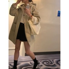 우아글로벌 루즈핏 하프 후드 캐주얼 트렌치코트