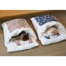 고양이 강아지 사계절 이불 침대 쿠션 침낭 주머니 숨숨집, 블루포니