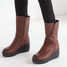 니나스파리 6.5cm 가죽 통굽 주름라인 미들 부츠 0K860