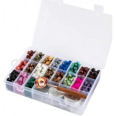 760pcs 옥타곤 실링 왁스 비드 스틱 보관함 + 4Pcs 화이트 캔들 + 1Pcs 실링 왁스 스푼 우편편지 레트로 빈티지 왁스 씰 스탬, 단일옵션