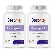 직구 피크노제놀 Pycnogenol 50mg (120캡슐) (2-Pack) - 프랑스 해양 소나무 껍질 추출물 - 스타아레이트 - 글루텐 프리 - 비 GMO, 1set, 상세참조