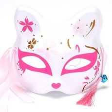 일본 여우가면 구미호 고양이 코스프레 코스튬 파티 마스크, 핑크