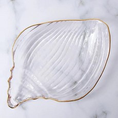 투명 블루 레인보우 바다 생물 모양 유리 접시 씨스타 가리비 달, 1.C-Gold Rim