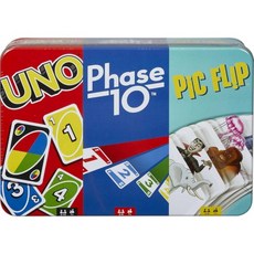 Mattel Games UNO Phase 10 및 Pic 플립 번들 장식 보관함에 있는 Card 3개 어린이용 가족 성인 게임 나이트 7년 Up, 1개