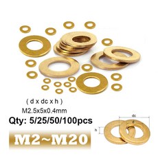 커피머신 가스켓 호환부품 구리 플랫 와셔 황동 개스킷 미끄럼 방지 패스너 O링 M2 M3 M4 M5 M6 M8 M10 M12 M14 M16 M18 M20, 없음, 4) M3x6x0.5mm 100pcs