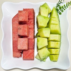 [당일 생산] 조각 간편과일 컵과일 이온세척 (사과 배 수박 멜론 샤인머스켓), 1세트, 1kg (조각 수박+멜론)
