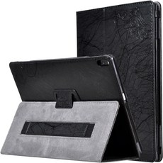 적용 Lenovo TAB4PLUS1 보호케이스 TBX704FX804N504 가죽북커버 가방, 플라워 프린트 암밴드 타입 블랙