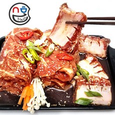 하남이조 국내산 뼈 있는 돼지왕구이 (4kg 10대) 양념 숯불 갈비 구이 돼지고기 식당 및 업소용 갈비, 1통, 4kg