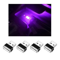 Kewucn USB LED 자동차 내부 분위기 램프 4개 휴대용 미니 LED 야간 조명 플러그인 야간 조명 자동차 주변 조명 키트 대부분의 차량용 자동차 내부 장식 조명 (레, 퍼플