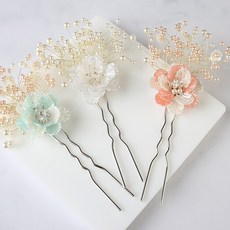 고급 한복 뒤꽂이 자개 진주꽃 올림머리 비녀 혼주 헤어핀 장식 코사지