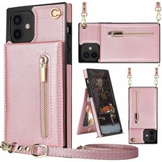 HOGGU와 iPhone 12/iPhone 12 Pro Wallet 케이스 크로스바디 가죽(카드 홀더 지퍼 퍼스 킥스탠드 이동