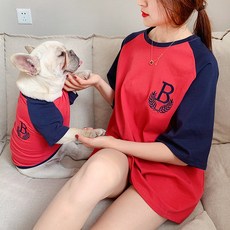 HALOKAIYA 봄/여름 얇은 자수 날염 티셔츠 강아지 주인 패밀리룩 평상복 커플룩 고양이 중/소형견 외출 산책, Red, 1개