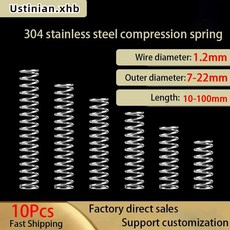 [툴스피어] 304 스테인리스 스틸 나선형 리턴 압축 와이어 직경 1 2mm 외경 7 22mm 길이 10 100mm 10, 7mm, 1.2mm, 10개