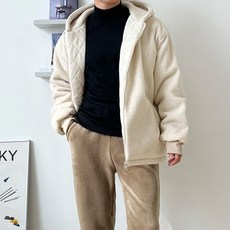 [코지] 남자 빅사이즈 양털 뽀글이 안감누빔 후드집업