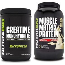 뉴트라바이오 NutraBio Creatine Monohydrate Unflavored 500 g and Muscle Matrix Protein Powder Vanilla Suppl, 뉴트라바이오 NutraBio Creatine Monoh, 500g, 1개