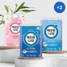 깨끗한나라 3겹 순수 화장지 27m X 30롤 1+1팩(총2팩), 벚꽃 로맨틱 화장지 27m 30롤 2팩