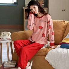 긴팔 파자마 밤잠들다 여성 봄가을 계절 소매 순면 학생 스위트 큐트 캐쥬얼 가능 외출함 실내복 홈웨어