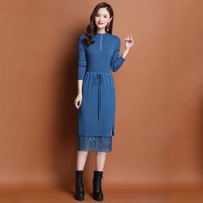 겨울 가을 원피스 여성 패치워크 롱스웨터 무릎넘어 양털 울셔츠 이너 남자