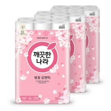 깨끗한나라 3겹 데코 벚꽃 프리미엄 화장지 27m 30롤 3팩, [단일상품], 30개