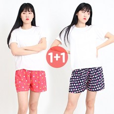 1+1 국산 슬레진저 레이온 3부바지 잠옷 2종세트 여성용
