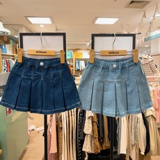 밀리밤 2024년 HOT 봄신상!! 빈티지스러운 데님소재로 뒤는 반바지 앞은 주름스커트 반전 데일리룩