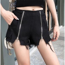 데님 디자인 감각 지퍼 트임 절개 슬릿 가장자리를 찢다 캐쥬얼 핫팬츠 여름 하이웨이스트 날씬해 보이는 A라인 빅진 여성