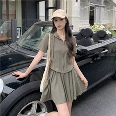 빅사이즈 통통 캐주얼 트레이닝복 세트 여성 여름 속살 커버 와이드 반바지 투피스