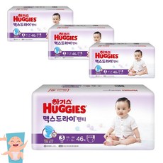 하기스 맥스드라이 팬티 남녀공용 3단계 중형 46매X4팩 강력한 흡수력 보송보송 드라이, 단품