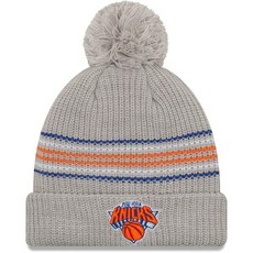 신 엘 라 씨 모자 부품 뉴 요 락 쿠 닉 스 new era women 's snowy stripe cuffed knit hat with pom gray