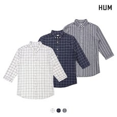 HUM 남 코튼린넨 윈도우 체크 7부 셔츠 FHNMCSS122P