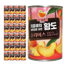 신세계푸드 비너스 황도 슬라이스 410g / 복숭아 통조림 술안주 간식 과일 빙수 캔, 24개