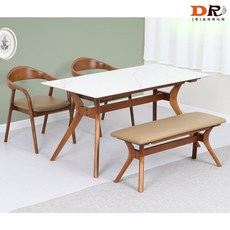 도리퍼니처 시오소 4인 세라믹 테이블 세트 / 고무나무 원목 세라믹 양면 그레이 화이트 식탁 업소 식당 가게 4인용 벤치 형 의자