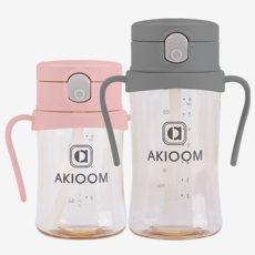 아키움 PPSU 원터치 빨대컵 2종세트 + 사은품 파우치 증정, 원터치200ml+원터치260ml+파우치(랜덤), 핑크, 그레이