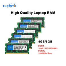 TECMIYO 노트북 메모리 RAM DDR3 DDR3L 4GB 8GB 1600MHz 1333MHz 1066MHz 1.35V 1.5V PC3 PC3L 12800S 10600S 850, 2) 4GB DDR3 1600MHz, 1개