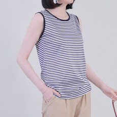 애비뉴투지 엄마옷 스테디 단가라 얇은 실켓면 여성 여름 나시 민소매 라운드 스트라이프 티셔츠 A08320